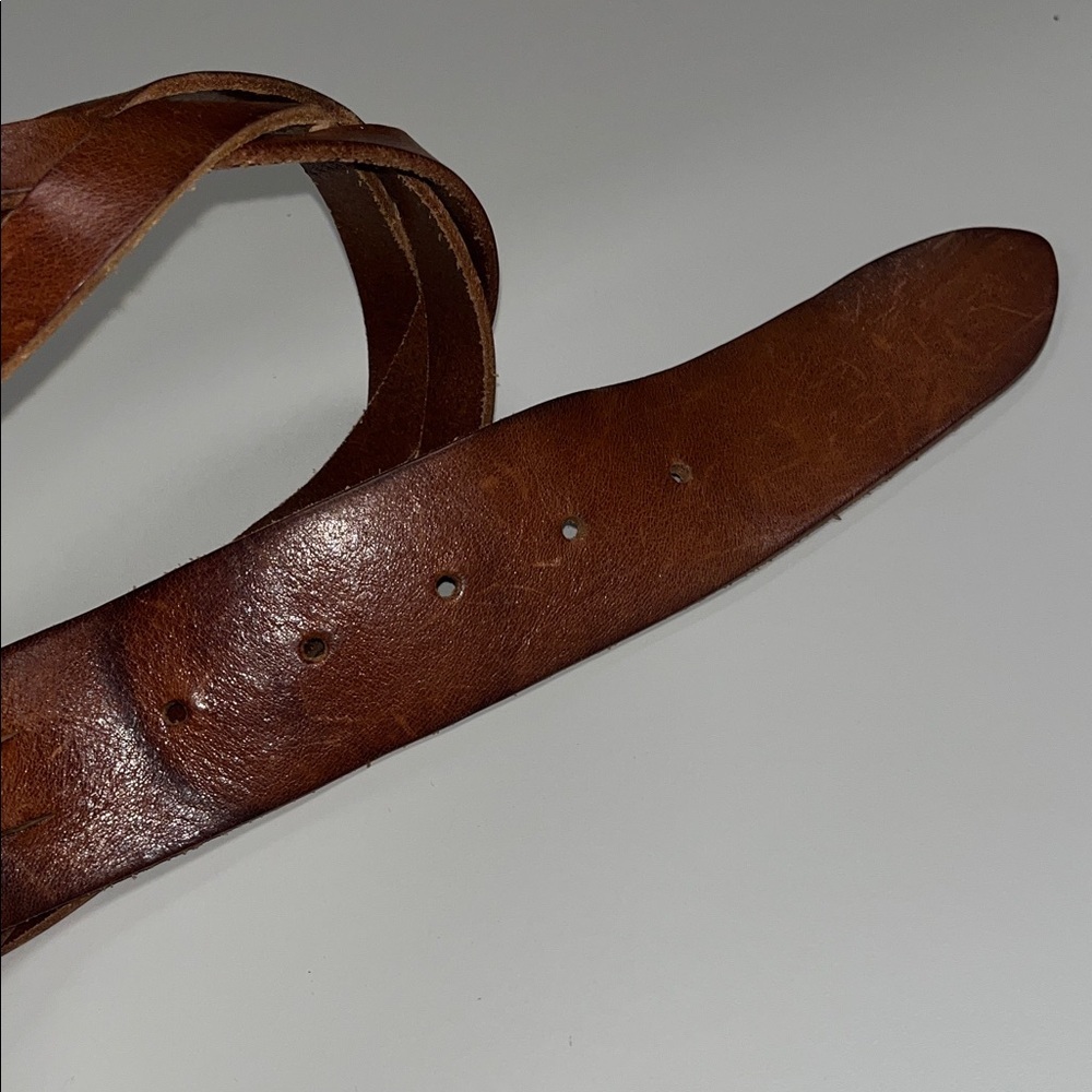 Sundance Brown Braided Leather Belt w/ Brass Round Buckle SZ Small - Picture 10 of 10